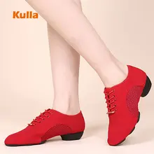 Women Jazz Shoes Tango Latin Dance Shoes Salsa Ballroom Mesh Red Rubber Soft Sole Dancing Sneakers Zapatos De Baile Latino Mujer