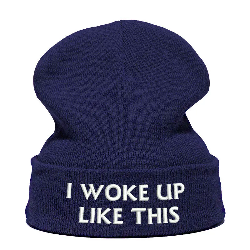 Beanie шляпа Skullie шапка, вязаная шапка-носок зима-осень вышивка в стиле панк Для мужчин Для женщин подростков уличных танцев забавные хип-хоп-«i woke up like this»