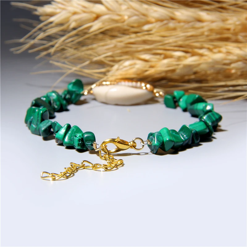 Irregular Natural Turquoises Stone Chip Beads Bracelet Crystal Quartz Cowire Shell Charm Bracelet For Women's Jewelry Gifts