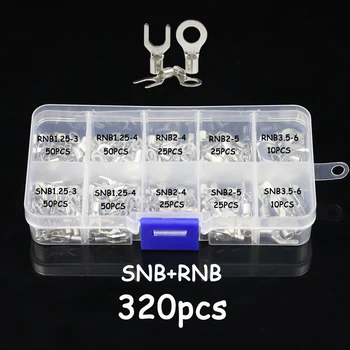 

320Pcs/Box 10 In 1 Terminals Non-Insulated Ring Fork U-type Brass Terminals Assortment Kit Cable Wire Connector Crimp Spade