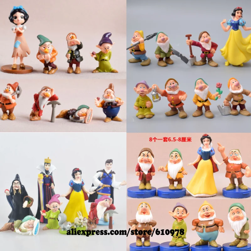 

8pcs Princess Snow White With Seven Dwarfs Queen Action Toys Figure Kids Birthday Gift Cake Topper Brinquedos 3-11cm