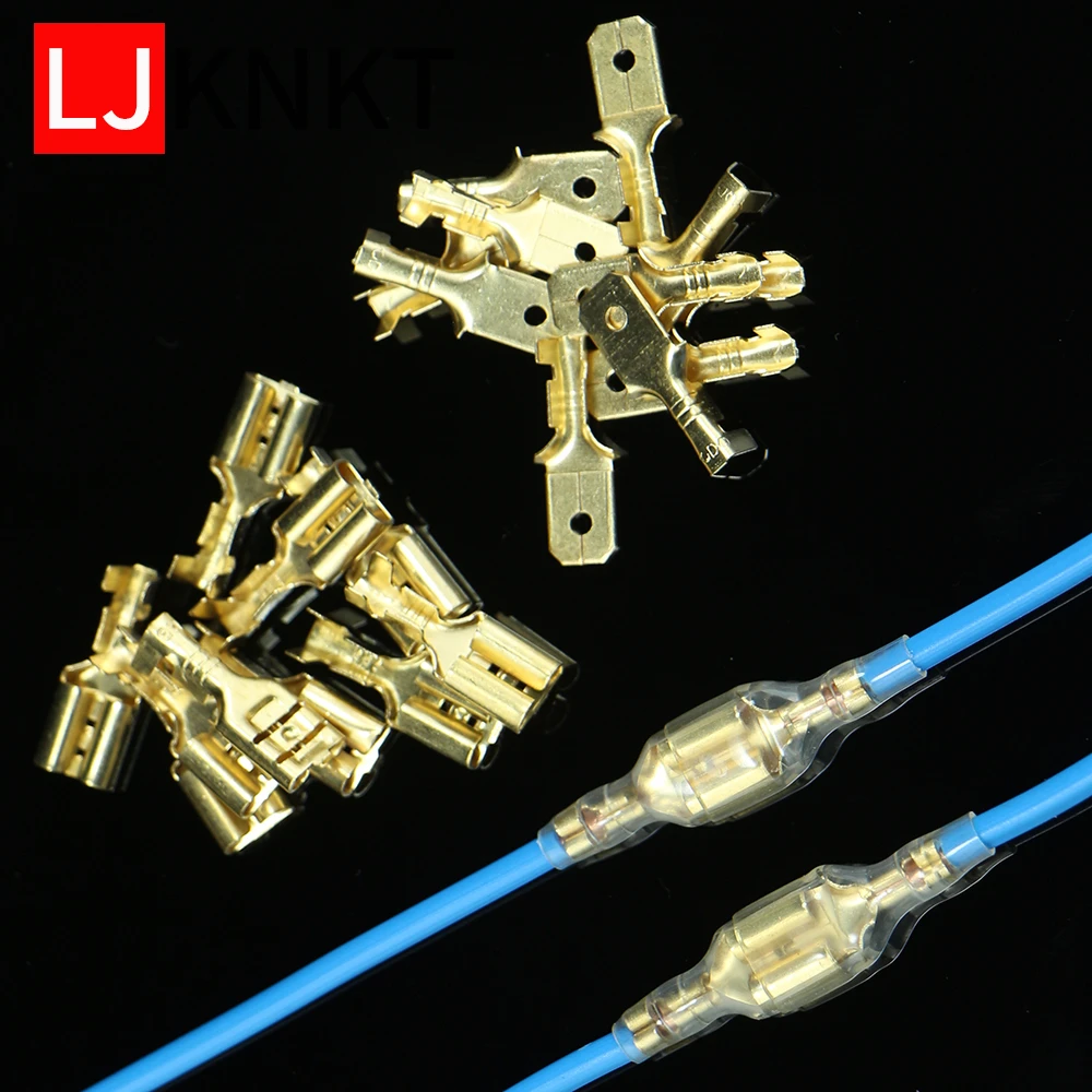 

200Pcs 6.3 Female male Crimp Terminal para fio blocks spade tb Connector Gold BrassSilver Car Speaker Electric quick Wire Set