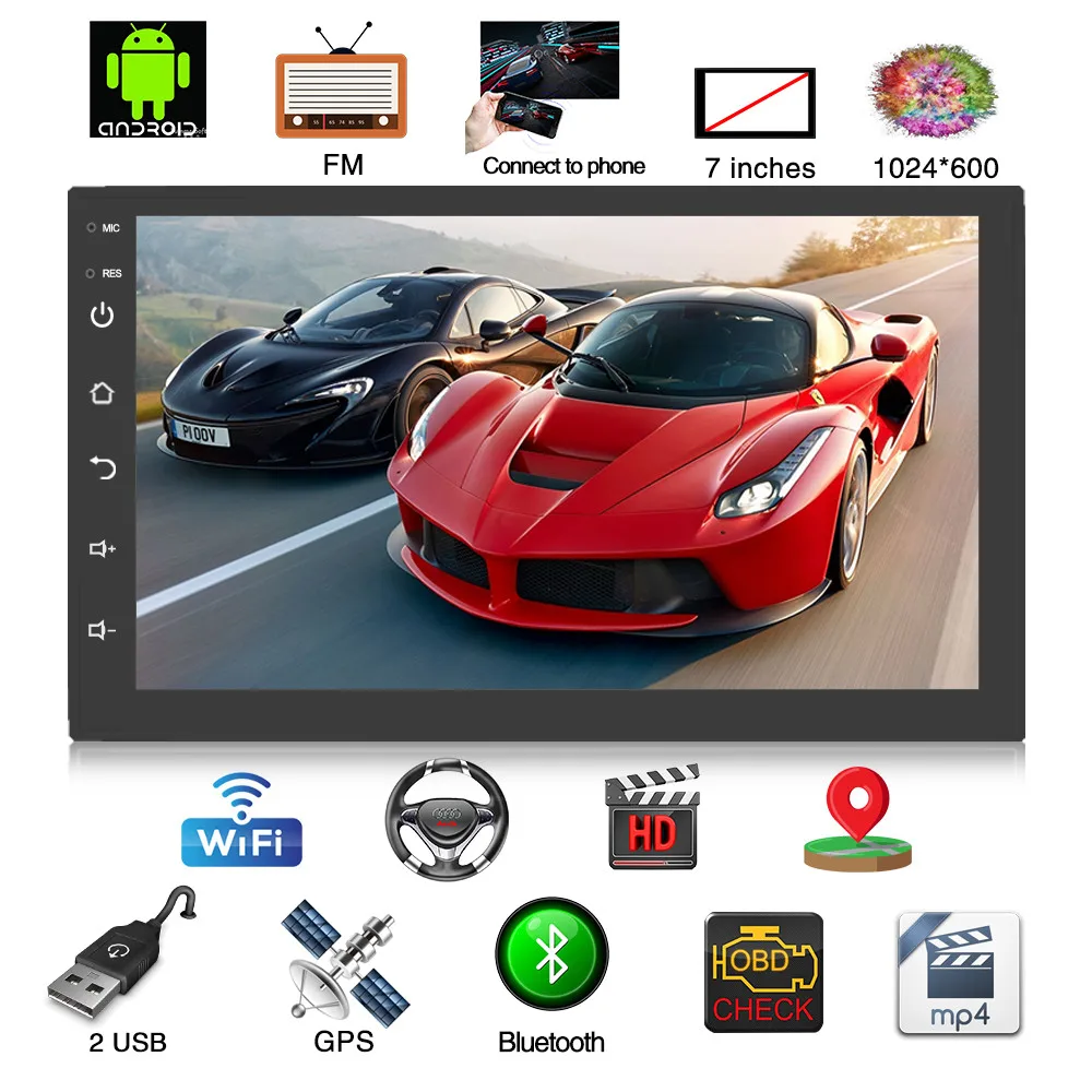 Car Stereo Player Double 2 DIN 16G Quad Core GPS Car Stereo MP5 Player FM+ Camera Support steering wheel control learing