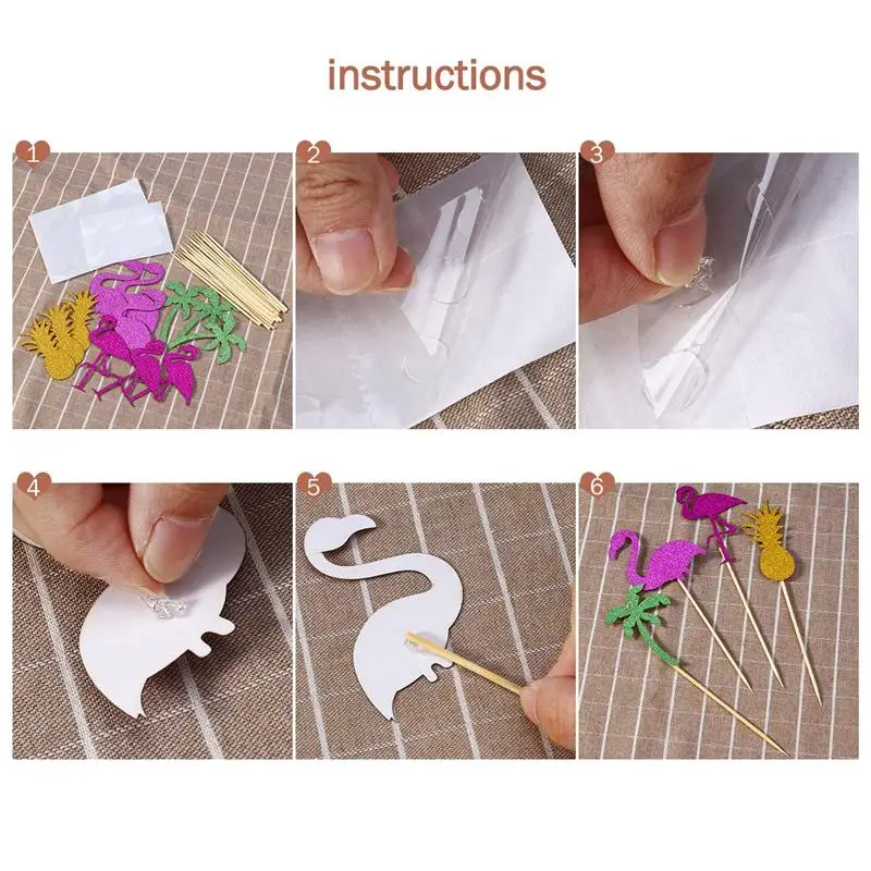 OUNONA 12pcs Hawaii Cake Tooper Flamingo Pineapple Coconut Tree Cake Picks for Luau Beach Party