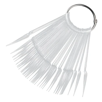 

40Pcs Sharp Fan Shaped Nail Art False Tips Polish Gel Color Practice Display Showing Card Sticks Manicure Tool Transparent