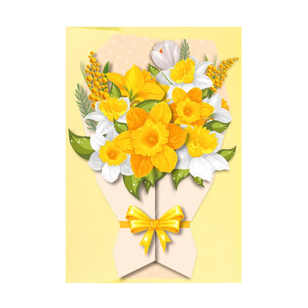 Bouquet Greeting Card Sunflower Tulip Paper Flowers Bloom for Mothers Day Birthday Anniversary Wedding Greeting