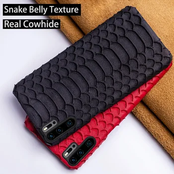 

Cowhide Phone Case For Huawei P10 P20 P30 lite Y9 Y6 P Smart 2019 Mate 10 20 Pro Python texture For Honor 7X 8 8X 9X 10 20 lite