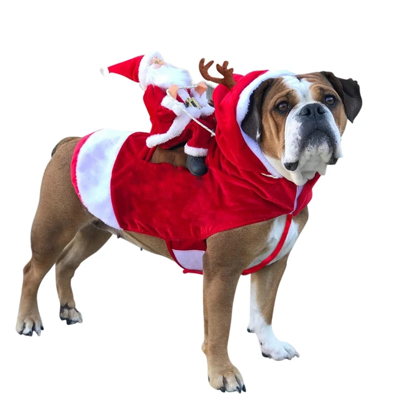 Рождественские костюмы для собак, костюм Санта-Клауса, костюм для косплея, толстовка с капюшоном для собак, праздничные вечерние наряды, украшение для французского, одежда для бульдога