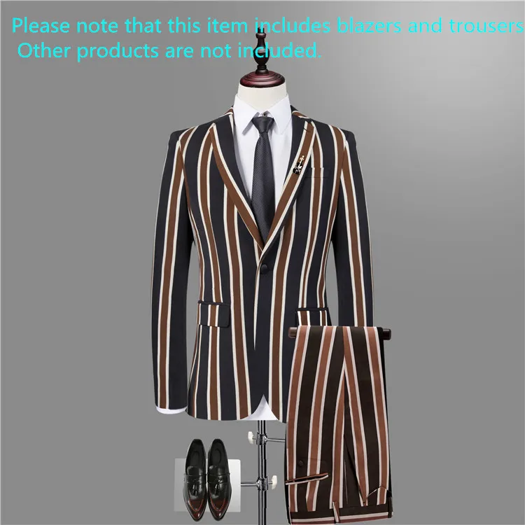 Brown 2pcs Блейзер+ брюки+ жилет/роскошный мужской полосатый костюм новейший дизайн куртки мужской повседневный Свадебный Модный деловой Тонкий мужской костюм 3 комплекта - Цвет: Brown 2pcs