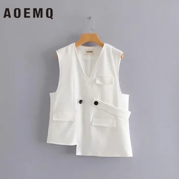 

AOEMQ Fashion Jackets Summer with Button Jackets Sleeveless Women Tops Splice Irregular Punk Jackets Coat Women's Clothing