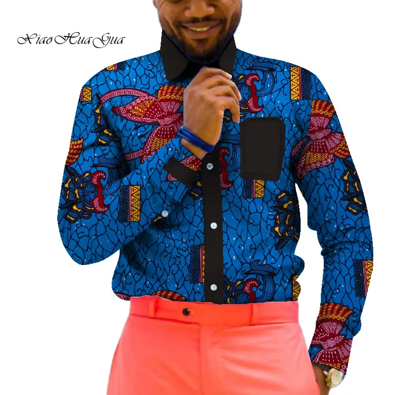 2019 Для мужчин деловая рубашка в африканском стиле рубашки топы с принтом Базен Riche Мужская классическая рубашка Свадебная деловая