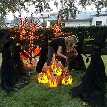 

Halloween Light-Up Witches Witches with Stakes Halloween Decorations Outdoor Holding Hands Screaming Witches Sound Activated Sen