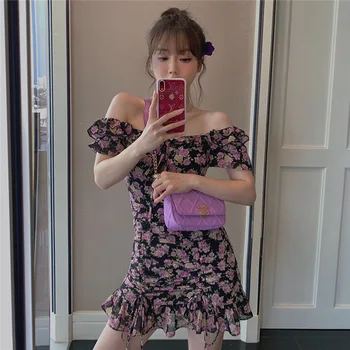 

High Quality 2020 Floral Short Sleeve Defined Waist Women Slim Dress