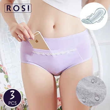

Leak Proof Menstruation Panties Underwear For Women Menstrual Period High Waist Cotton Underpants Briefs Female 3pcs set ROSI