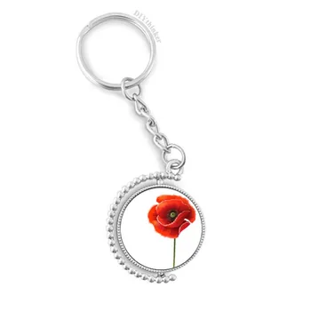 

Red Flower Art Painting Corn Poppy Simplicity Rotatable Key Chain Ring Keyholder
