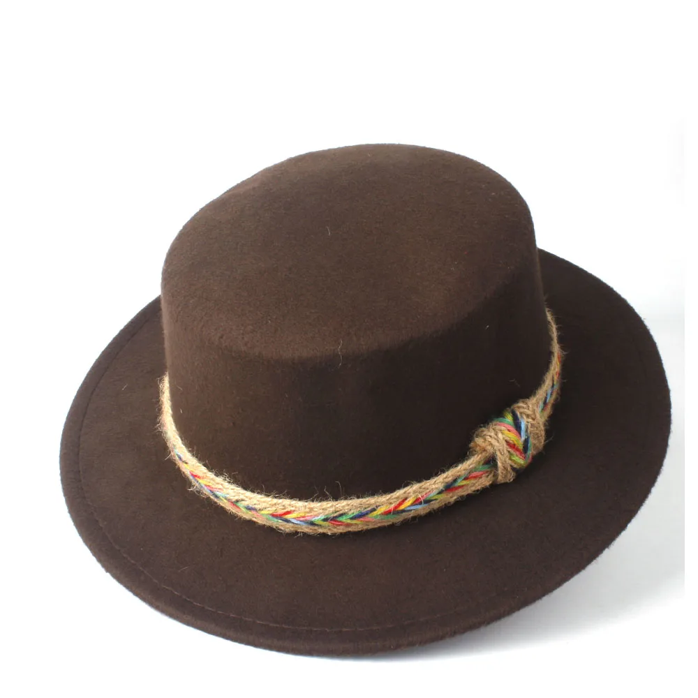 Женская шерстяная шляпа Fedora с плоским верхом, элегантная женская зимняя широкополая шляпка для церкви, уличная дорожная чародейная шляпа, Повседневная шапка, размер 56-58 см