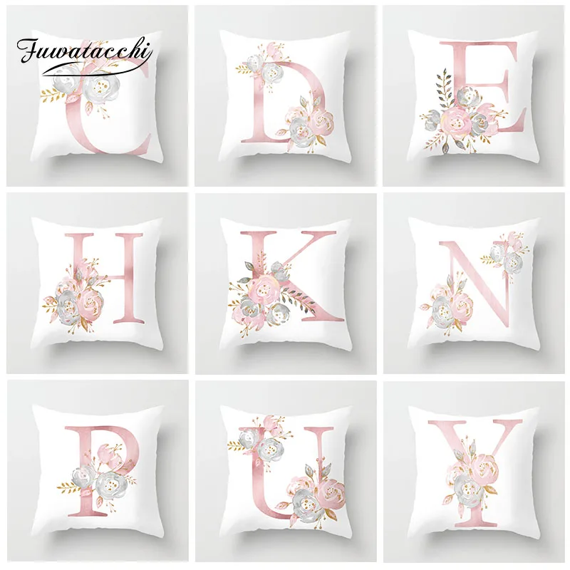 

Fuwatacchi 26 Alphabet Cushion Cover Pink Flower Printed Pillow Cover For Sofa Home Kids Room Car Decoration Pillowcase 2019