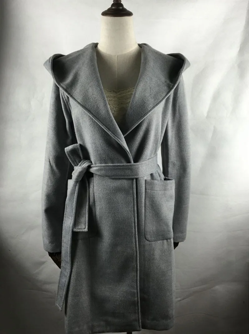 Женский плащ с капюшоном, шерстяное пальто с поясом, Повседневная тонкая верхняя одежда, куртка, женский плащ, зимняя ветровка размера плюс S-2XL