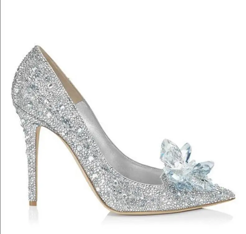 

jc claccics brand Wedding shoes dress crystal shoes sexy pointed high heel silver slim heel shallow banquet bride shoes 5/7/9cm