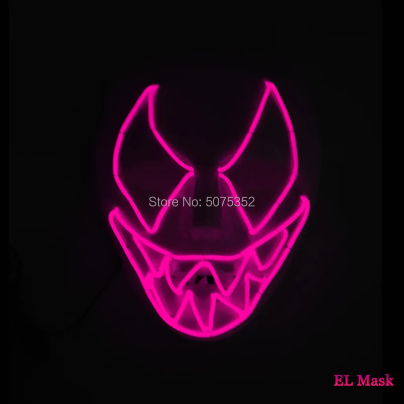 GZYUCHAO EL Devil светящаяся маска полное лицо аноноимус ужас EL маска светящаяся в темноте мигающая светящаяся маска для Хэллоуина - Цвет: Pink