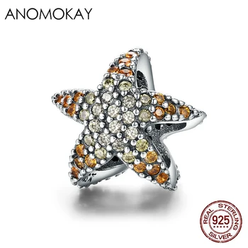 

Anomokay Authentic 925 Sterling Silver Starfish Beads fit Original Charm Bracelet Fine CZ Ocean Star S925 Silver Jewelry Gift