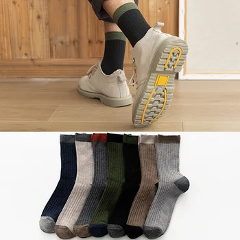 

Autumn Winter Men Business Medium Socks Warm Wool color Panel Cotton Male Simple socks