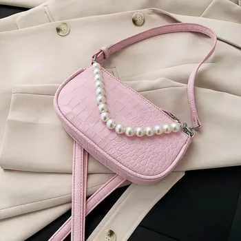 

Vintage pearl strap Patent leather Bags For Women 2020 New Design Underarm Baguette Shoulde Handbag and Purses handbags