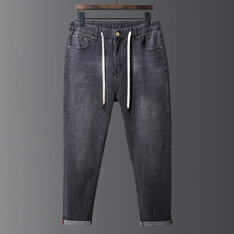 

Autumn Winter Jeans Mens Clothing Elasticity Denim Pants Leisure Boyfriend Jean Plus Size 8XL Fashion Black Grey Men's Trousers