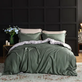 

Spring and Summer 60 Double-Sided Tencel Four-piece Set Thin Solid Color Two Sorts Viscose Slip Bare Sleeping Quilt Cover Sheet