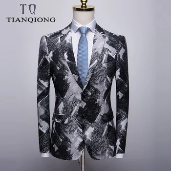 

TIAN QIONG Mens Blazers Casual Terno Masculino Fashion Print Blazer for Men Elegant Single Breasted Stylish Blazer Hombre