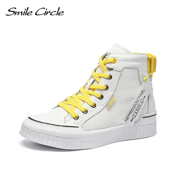 

Smile Circle Sneakers Women High-top Flat Platform shoes 2019 Lace-up Comfortable Spring autumn casual Ladies shoes