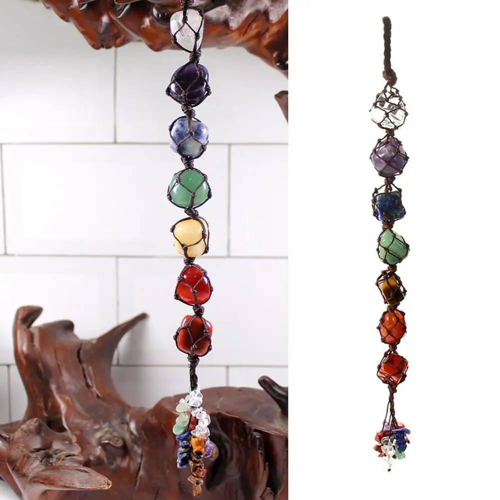 85% Hot Sales!!! Car Pendant Seven-color Chakra Natural Stone Hanging Ornament Hand-woven Tassels Home Decor | Автомобили и