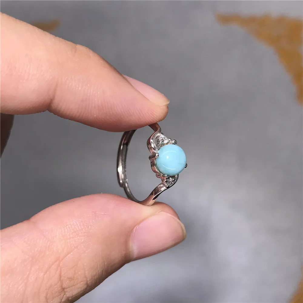Регулируемое кольцо 6 мм натуральный Ларимар кольцо для женщины зубец Установка синий камень 925 серебро драгоценный камень Мода обручальные ювелирные изделия AAAAA