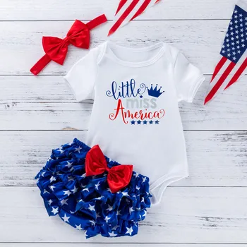 

Newborn Baby Boy Girl 4th-of-July Stars Patriotic Romper Shorts Headband Outfits
