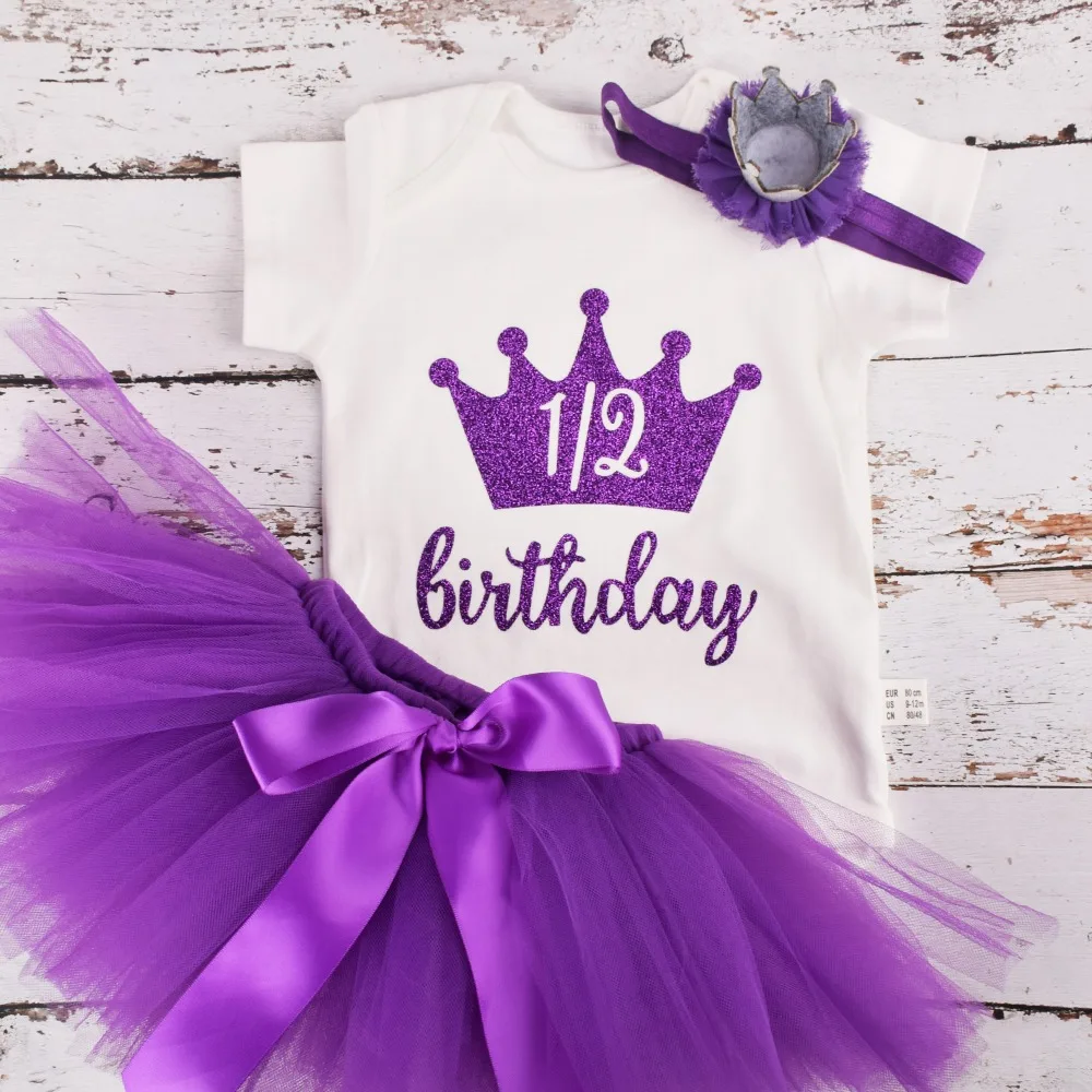 Baby Clothing Set Baby Girls 1/2 year Birthday Outfit Gold Crown Tutu outfits Infant Party Costume Baby Photo Props Clothes Set 4 colors option small baby clothing set	