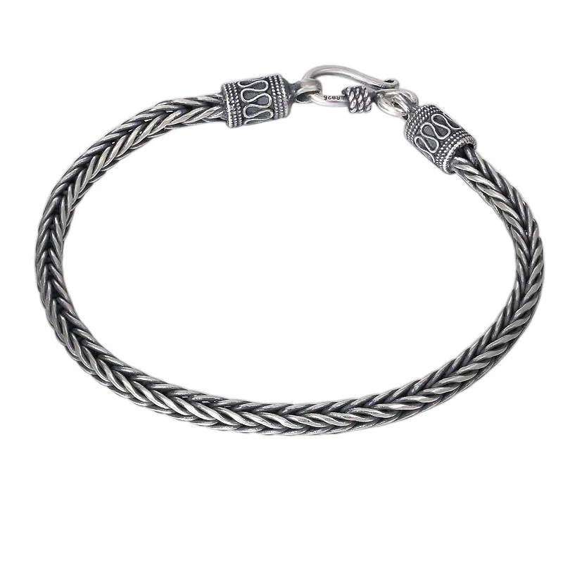 925 Sterling Silver Подлинный 925 пробы серебряные ювелирные изделия модный твист тканый квадратный браслет мужской тайский серебряный индивидуальный браслет - Цвет камня: 925 Sterling Silver
