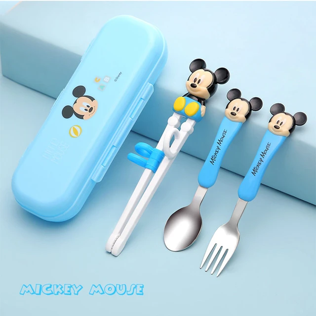 Disney Mickey Mouse子供用トレーニング箸スプーンフォークセットミニーミッキーフォークスプーン箸スリーピースポータブルカトラリー  AliExpress Mobile