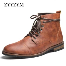 ZYYZYM/мужские ботинки кожаные осенне-зимние мужские ботильоны с плюшем на шнуровке сохраняющие тепло ботинки для мужчин; Zapatos De Hombre