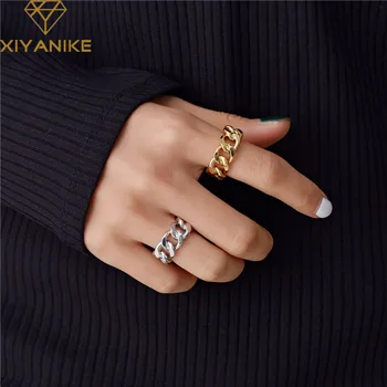 XIYANIKE Trendy 925 Sterling Silver Chain Rings for Women Couples Vintage Handmade Twisted Geometric Finger Jewelry Party Gifts