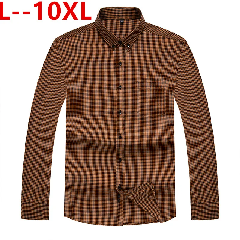10XL 8XL 6XL мужской Клетчатый плед Оксфорд рубашка на пуговицах с нагрудным карманом умный Повседневный Классический контрастный приталенный длинный рукав - Цвет: Темно-серый