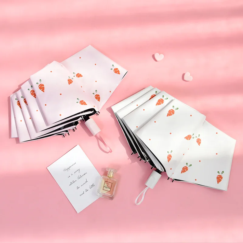 YADA INS Fashion Cartoon Carrot Umbrella Parasol Rainy Three Folding Umbrellas For Women Men UV Windproof DIY Umbrellas YD200033