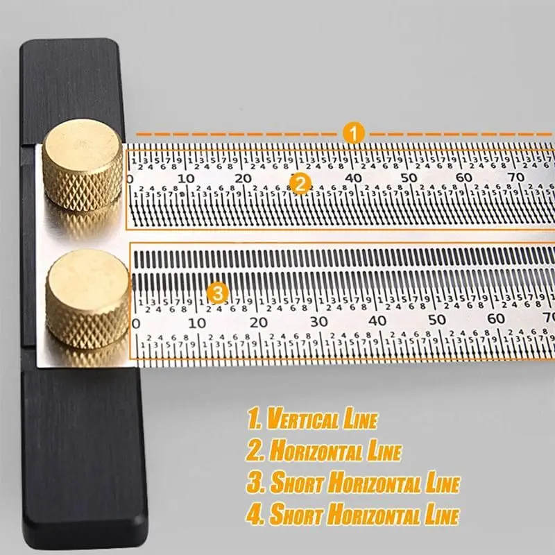 

High-precision Scale Ruler T-type Hole Ruler Stainless Woodworking Scribing Mark Line Gauge Carpenter Measuring Tool