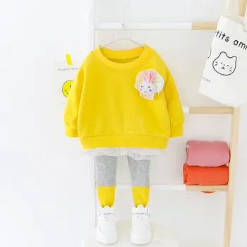 

Girls Clothes Casual Children Clothing Set 2020 Autumn Long Sleeve Sweater Leggings Cute Rabbit lace Baby Kids Suits 1 2 3 Years