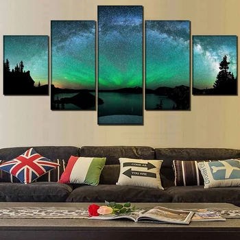 

Nature Canvas Poster 5 Pieces Nordic Aurora Landscape Paintings Modular Wall Art Posters and Prints Home Decoration Unframed