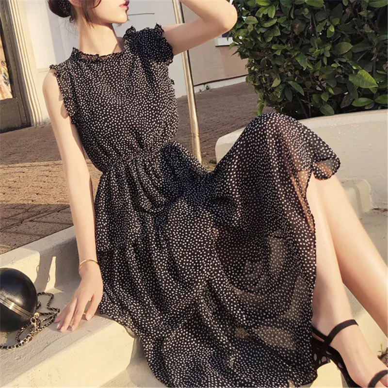 

2019 Summer Autumn Chiffon Polka Dot Dress Women bandage Dress Casual Sundress Women Boho Dress New