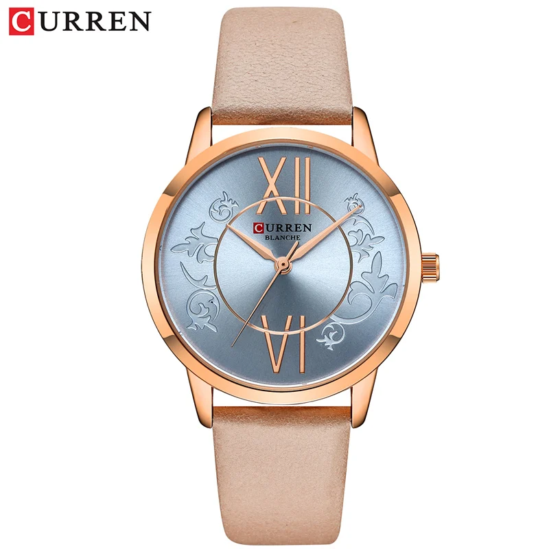 Дизайн CURREN Топ люксовый бренд женские модные кварцевые часы водонепроницаемые повседневные наручные часы кожаные ловушки часы для женщин - Цвет: Rose Gold Blue