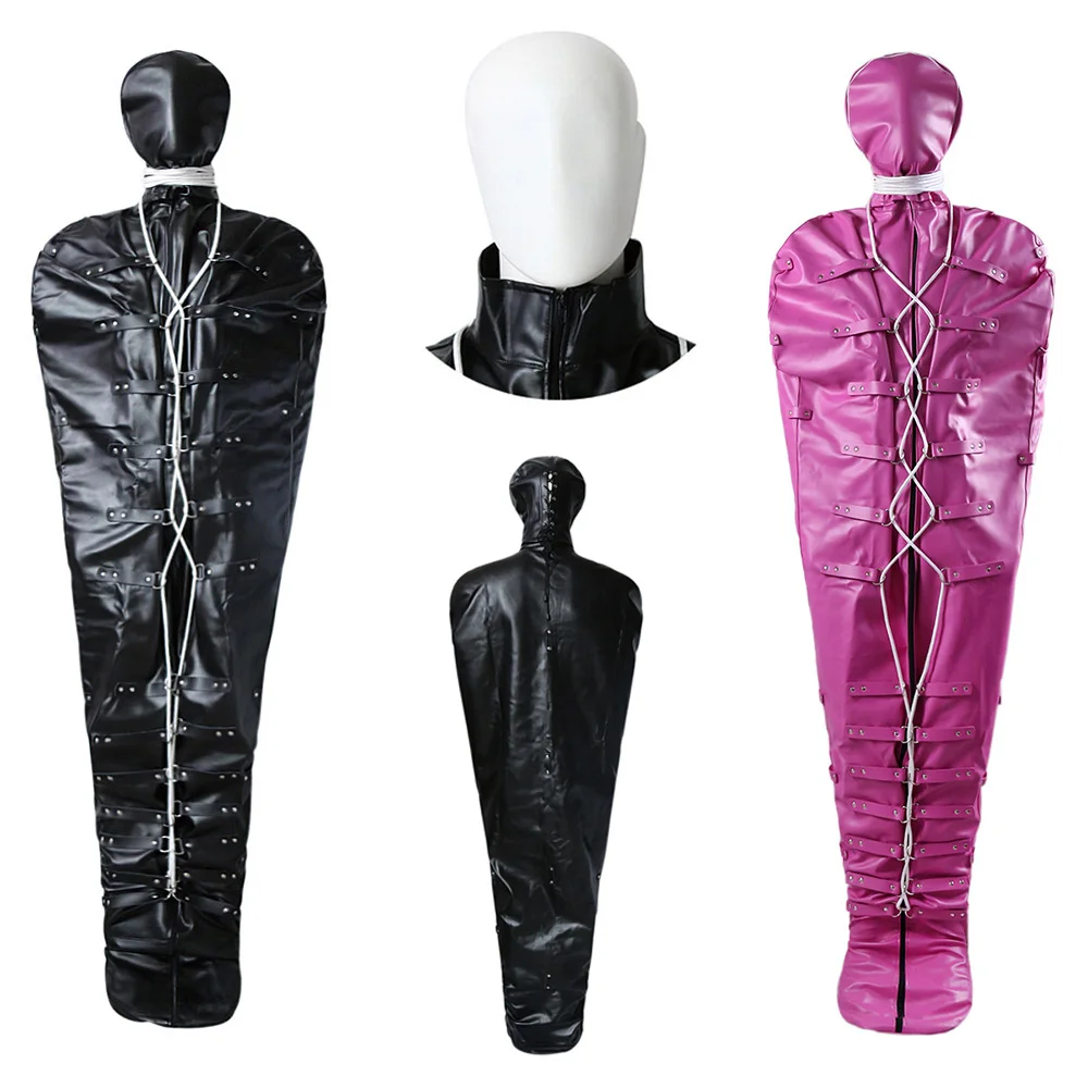 Pu Leather Full Body Suit Mummy Sleeping Bag Bdsm Bondage Straight Jacket Fetish Restraint Slave Detachable Headgear Hood Mask Teddies Bodysuits Aliexpress