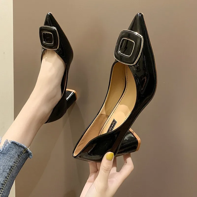 

High Heel Shoes Women's Thin Heeled 2019 New Style WOMEN'S Shoes Autumn Fashion-Fairy Korean-style Fashion Square Buckle Versati