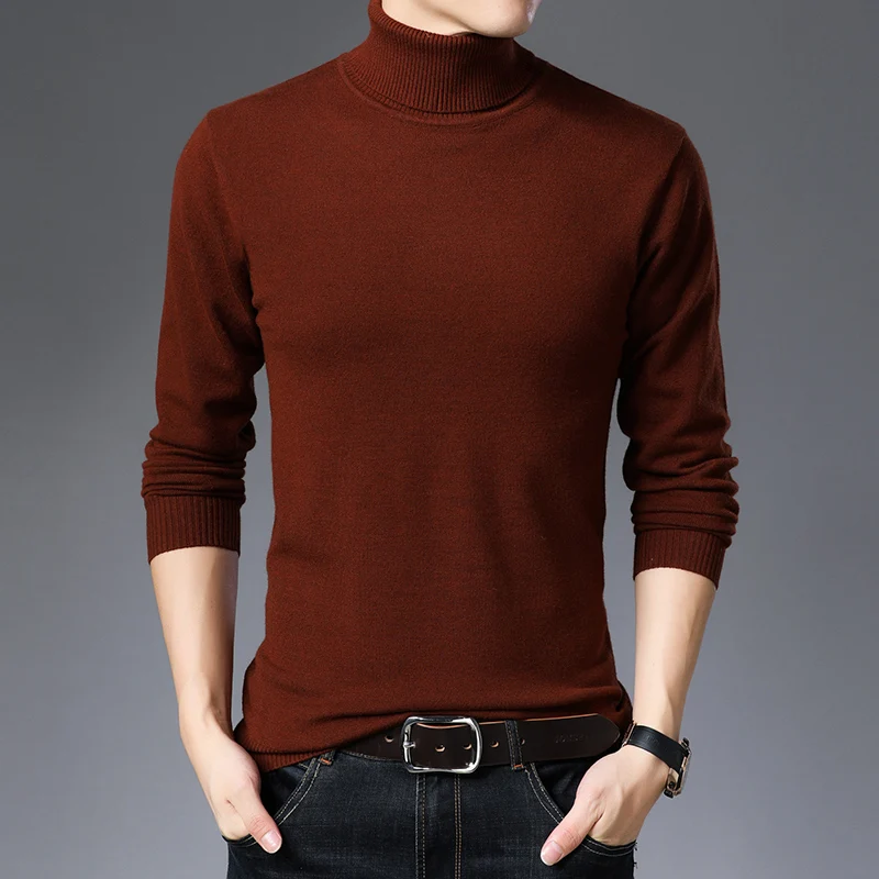 Новинка, модный брендовый мужской свитер, s пуловеры, водолазка, Облегающие джемперы, вязаные, теплые, Осенние, корейский стиль, повседневная мужская одежда - Цвет: Красный