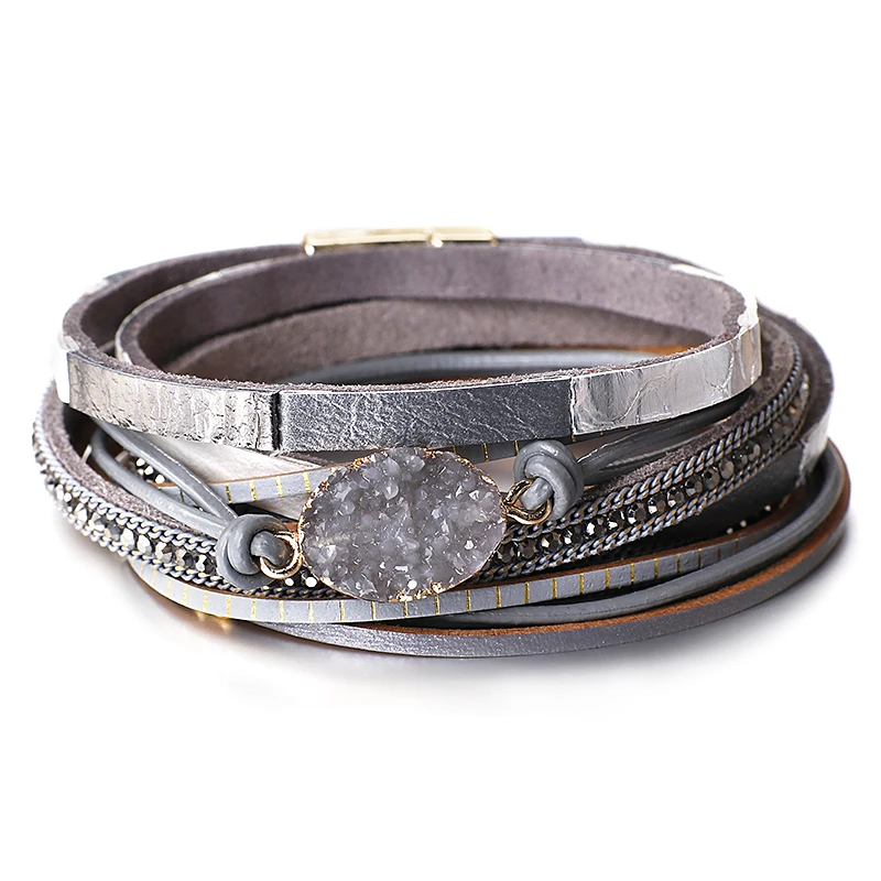 Leather Braided Bracelet Leather Bracelet Charm Bracelet Multilayer Genuine Leather Bracelets for Women Men Fashion Boho Resin Charm Rhinestone Chain Wrap Bracelet Femme Jewelry